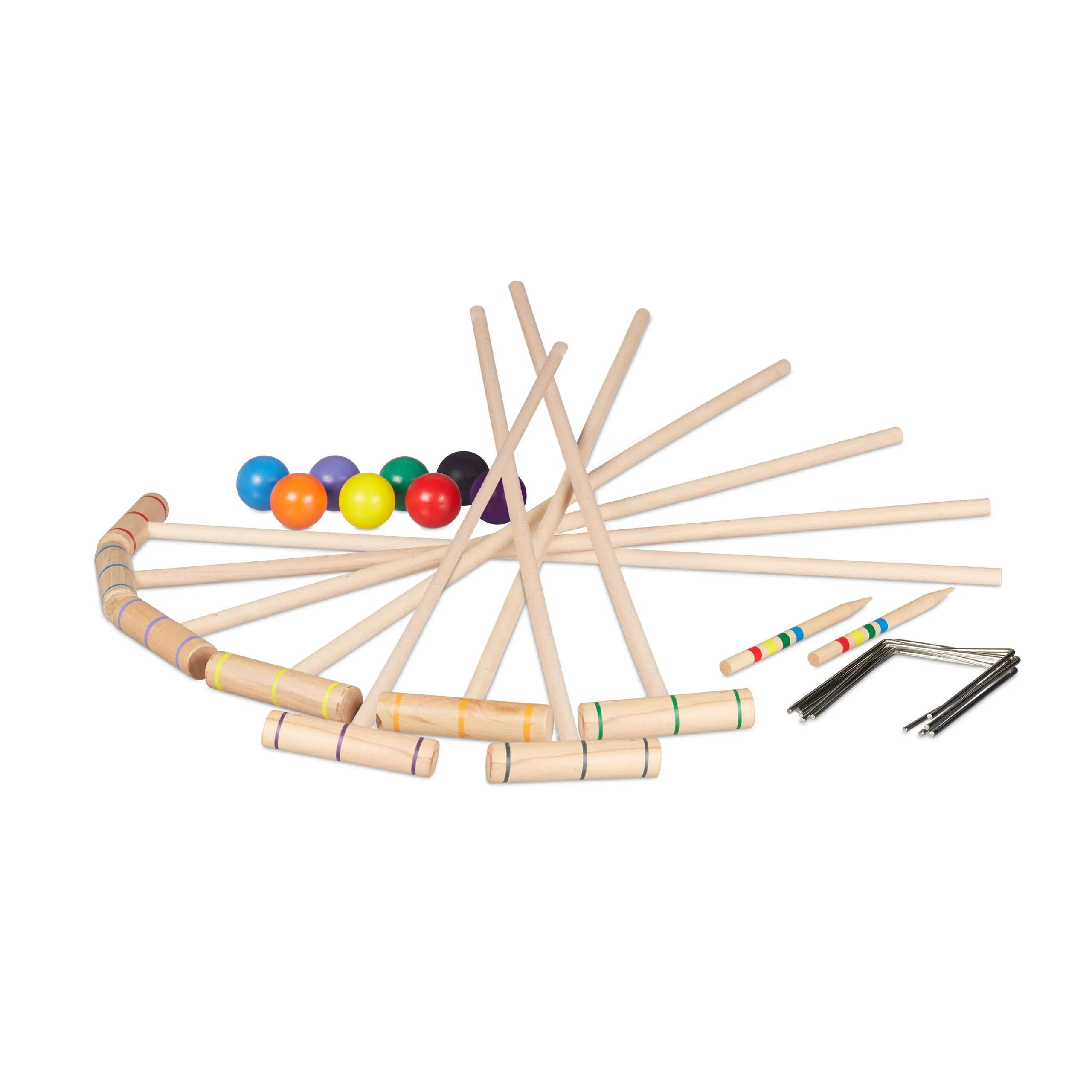 Relaxdays Krocket Spiel, 8 Spieler, für Klein & Groß, Komplettset mit Tasche, Croquet Set Holz, Schläger, Mehrfarbig